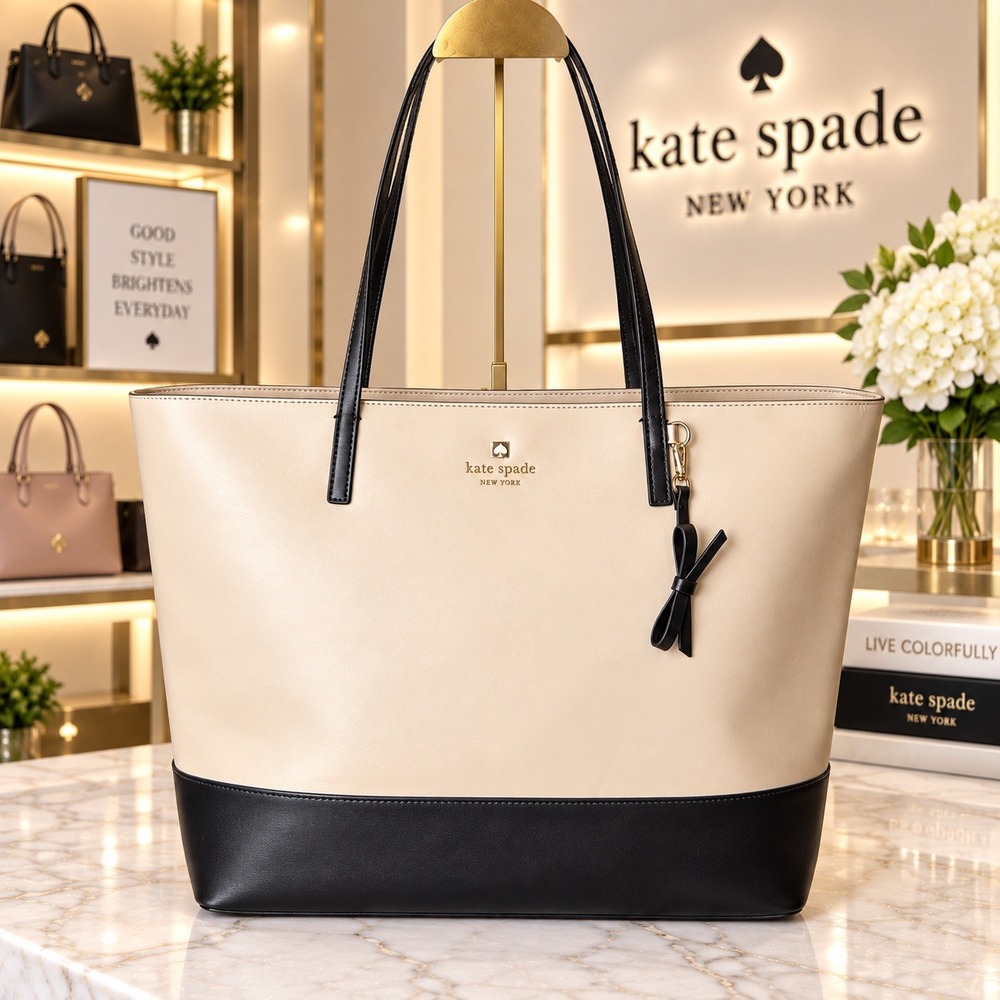 Kate Spade Sawyer Street Alair Colorblock Tote Bag Beige Black NWT